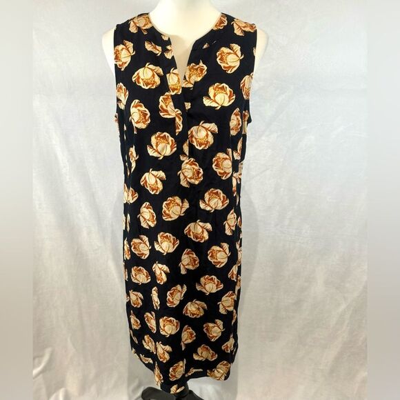 Ann Taylor navy and rust floral print shift dress size medium - Picture 1 of 7